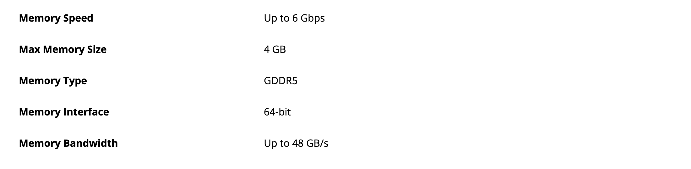 Блок GPU Memory на странице Radeon 540: до 6 Гбит/с, максимум 4 ГБ, GDDR5, шина 64 бит, до 48 ГБ/с. Снято 3 октября 2026