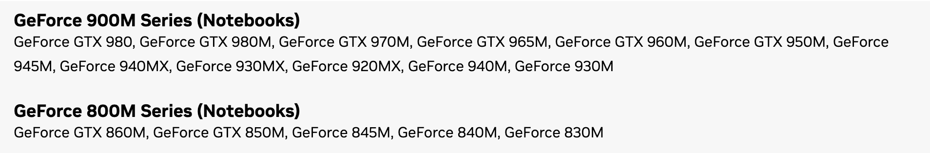 Список поддерживаемых продуктов драйвера 582.78: в серии GeForce 800M для ноутбуков есть GeForce GTX 850M, в серии 900M GeForce GTX 960M. Снято 30 сентября 2026