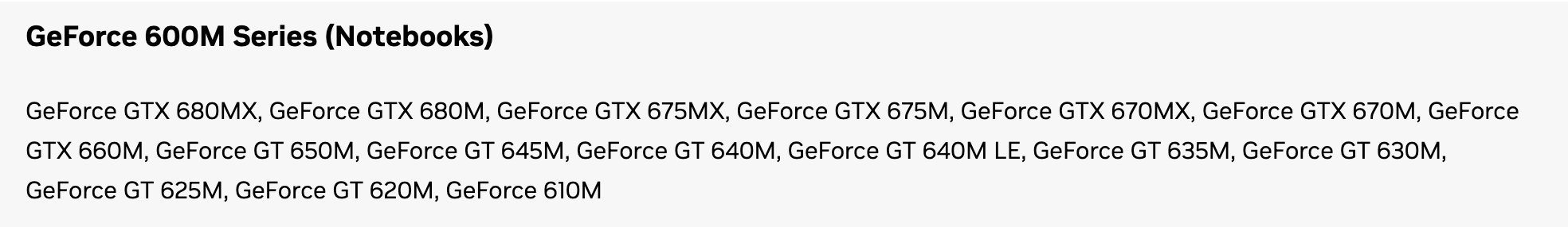 Список поддерживаемых продуктов на странице драйвера NVIDIA 391.35 для Windows 10 64-bit: в серии GeForce 600M для ноутбуков есть GT 620M. Снято 30 сентября 2026