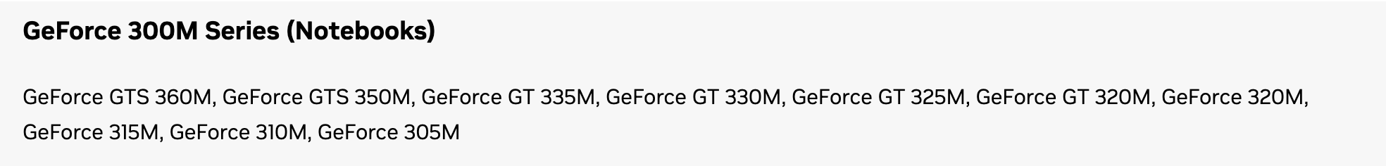 Список поддерживаемых продуктов на странице драйвера NVIDIA 342.01: в серии GeForce 300M для ноутбуков есть GeForce GT 330M. Снято 3 октября 2026