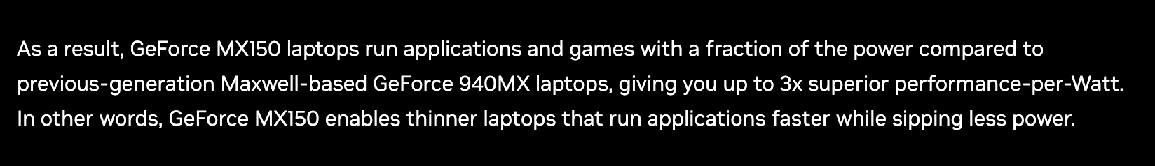 Новость NVIDIA о ноутбуках с MX150 от 25 мая 2017 года: ноутбуки с GeForce 940MX названы предыдущим поколением на архитектуре Maxwell. Снято 23 сентября 2026