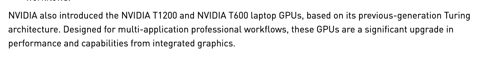 Абзац пресс-релиза NVIDIA от 12 апреля 2021 года о ноутбучных GPU T1200 и T600 на архитектуре Turing. Снимок веб-архива от 12 апреля 2021 года